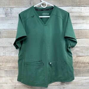 Fabletics Mens Infinity V-Neck Scrub Top Green 4 Pocket XXL/1X Medical Uniform